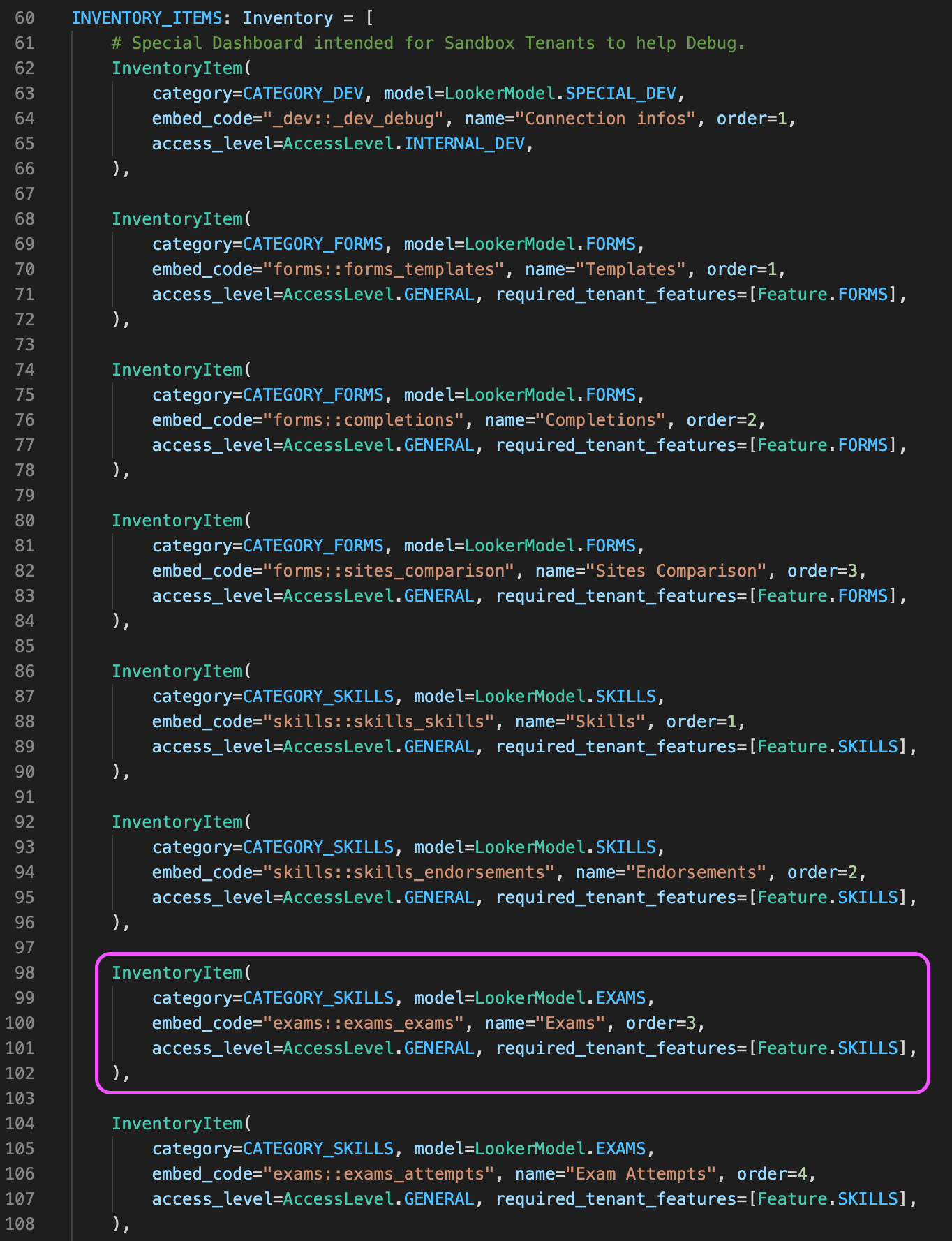 A screen capture showing a piece of Python code used to embed the Looker dashboards into the Poka application.